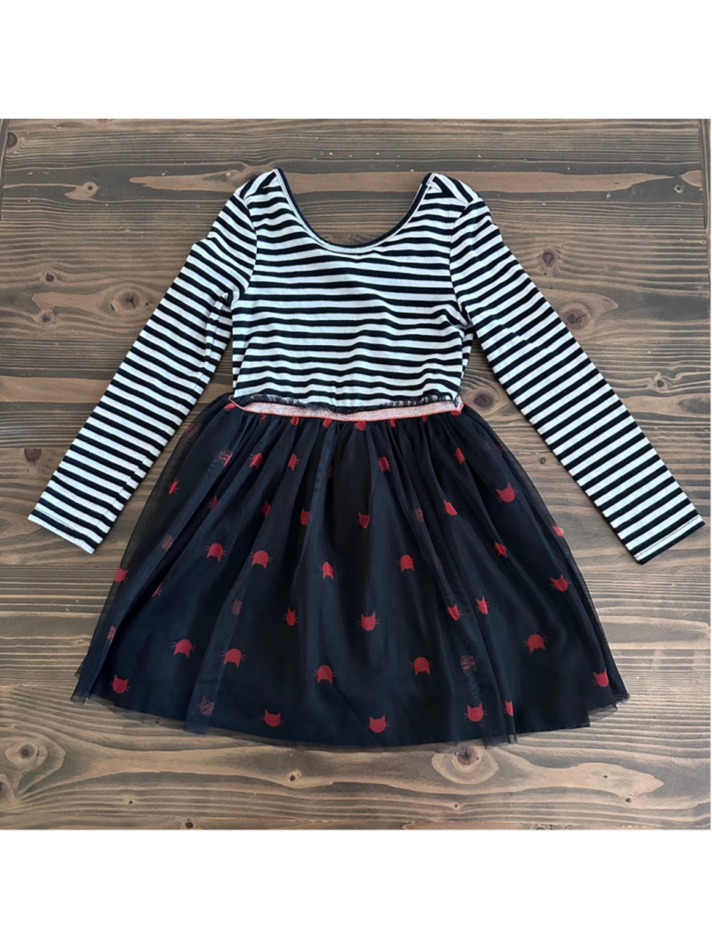 Cat & Jack Girls Dress 6X Black White Cat Print Long Sleeve